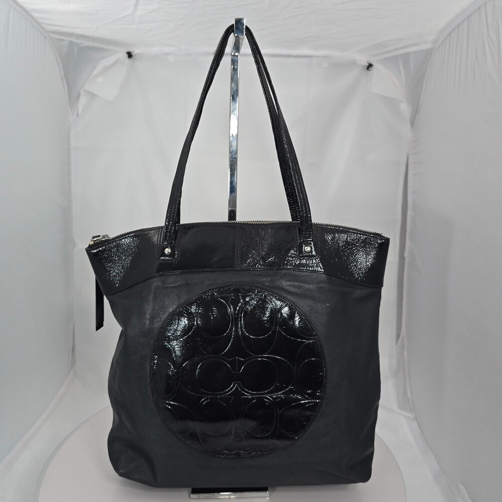 Worn Coach F18336 Audrey Leigh Leather/Patent Shopper/Tote Shoulder Bag Logo